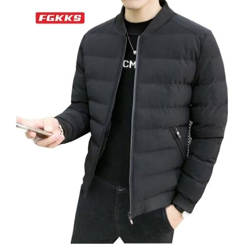 FGKKS Mens Jacket Trend New Thick Short Korean Style Slim Down Padded Jacket Down Padded Jacket Baseball Collar Mens Clothes
