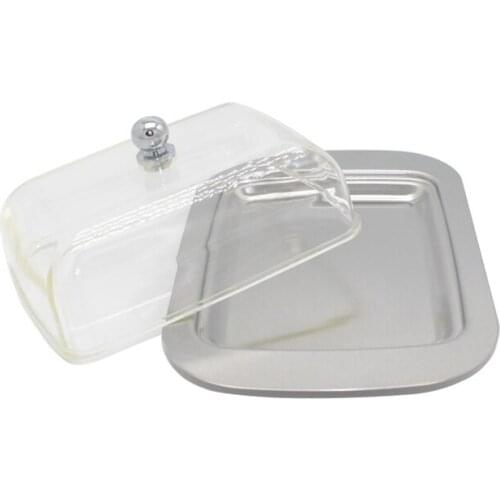 NEW Top Stainless Steel Butter Dish Box Container Cheese Server Storage Keeper Tray with See-through Acrylic Easy Lid