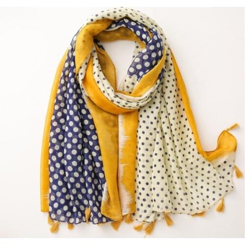 Newest Dot Printed Tassels Scarf Hijabs Muslim Women Shawls Fashion Large Size Islamic Head Wraps Muffler Turbans 1PC Retail
