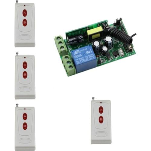 New AC 85V 220V 110V 250V 1CH 10A Remote Control Light Switch Relay Wide Voltage Radio Receiver Module and 4pcs Transmitters