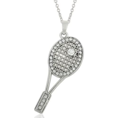 Clear Rhinestone Badminton Racket Pendant Necklace Exquisite Crystal Ball Women Man Sport Jewelry Gift Wholesale
