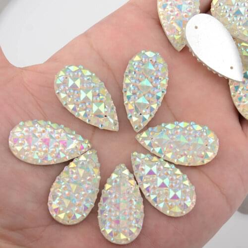 BOLIAO 10Pcs 16*30mm (0.63*1.18 in) AB Color Drop White Rhinestones Flatback Resin Sew On Craft/Wedding/Home Decoration DIY