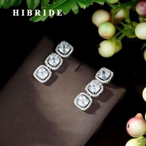 HIBRIDE Luxury Trendy Round Shape Full Mirco Paved Crystal Zircon Naija Wedding Stud Earring Fashion Jewelry E-466
