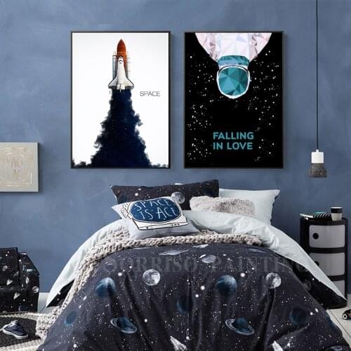 Modern Cartoon Astronaut Rocket Space Canvas Painting Nordic Wall Art Posters Prints Pictures For Childrens Room Home Decor