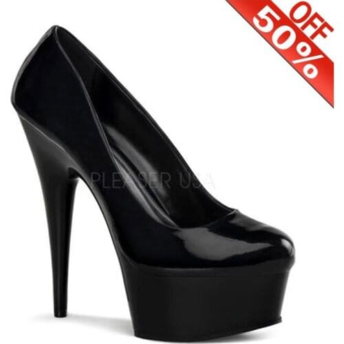 Shallow Patent leather Shallow Round toe 15cm High heeled shoes Super Thin heels Big Size 6 inches Crystal Platform Office lady