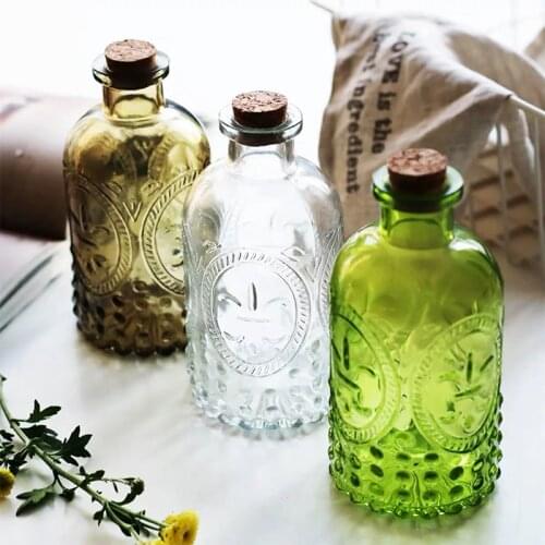 Vase Hydroponic Flower Retro Three-Dimensional Relief Glass Bottle Aromatherapy Essential Oil Bottle Creative Decoration Flower
