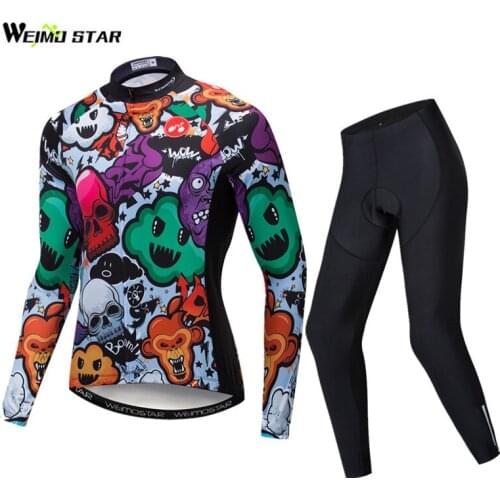 Weimostar Ghost Cycling Clothing Men Autumn Skull Printing Cycling Jersey Set Mountain Bike Clothing Road Bicycle Wear Clothes