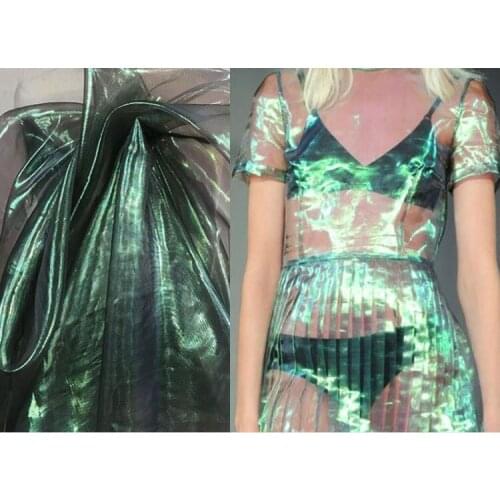 Candy Green Symphony Gradient Seven-Color Mesh Designer Laser Fabric