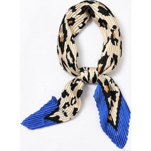 Yishine 55*55cm Women Silk Small Bandana Crinkle Head Scarf Pleated Design Foulard Crumple Silk Satin Kerchief Handlebag Decor