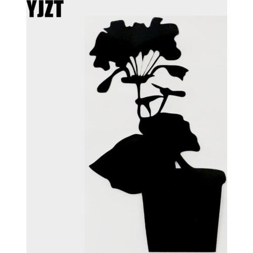 YJZT 8.4CM×14.8CM Fun Silhouette Of Potted Plants Vinyl Car Sticker Decal Black/Silver 18B-0158