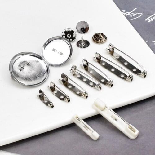 10pcs Brooch Base Metal Pins 15/20/25/30/35/39mm Pins Back Silver Color Locking Clasp Pin Holder Jewelry Accessories
