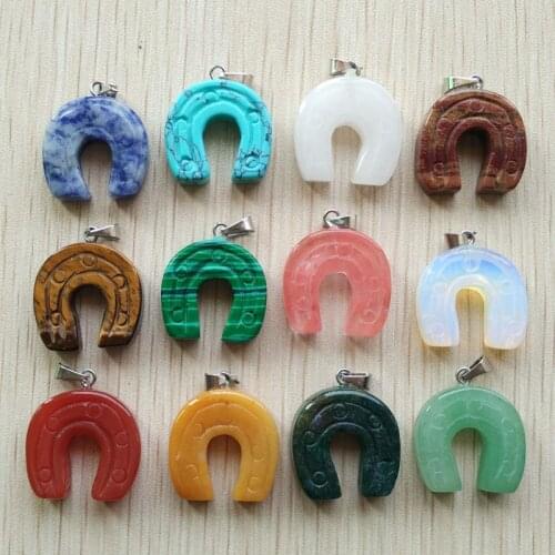 2018 Fashion natural stone mix horseshoe shape pendants charms for jewelry Accessories making 12pcs/lot Wholesale free shipping