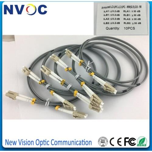 5Pcs/Lot,LC/UPC-LC/UPC,MM,DX(0.6mm Tight Buffer Fiber),1M,3.0mm,PVC Jacket,LC UPC Duplex Armored Fiber Optic Patch cord