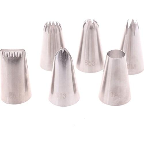 6Pcs Stainless Steel Icing Piping Nozzles Cake Cream Tips Set Baking Tools