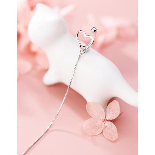 925 Sterling Silver Heart Cuff Threader Thread SINGLE Earring Women Jewelry A1468