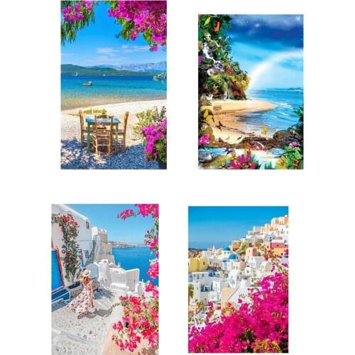 Greece scenery DIY Diamond Painting white house blue sea scenic Diamond Embroidery cross Stitch Rhinestone Mosaic Painting