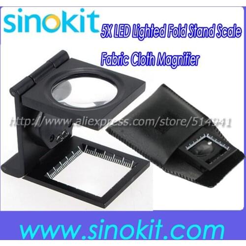 Free Shipping 5X LED Lighted Fold Stand Scale Fabric Cloth Magnifier Loupe TH9005A