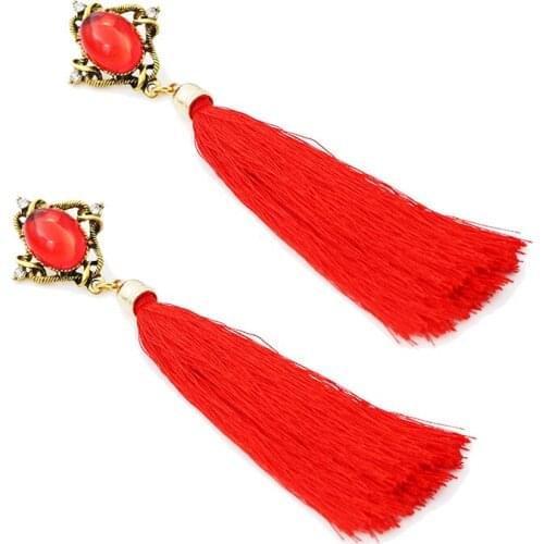 Bohemian Ethnic Trendy Statement Resin Rhineston Jewelry Tassel Chic Earring For Women Wedding Dangle Drop Earrings Accessories