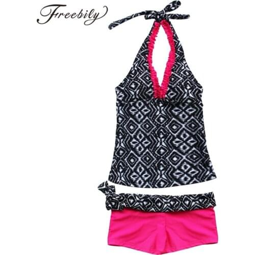 Kids Girls Summer Swimsuit Tankinis Swimwear With Removable Bra Pads Girl Beach Wear Children Swimming Suits Swim Top + Bottoms