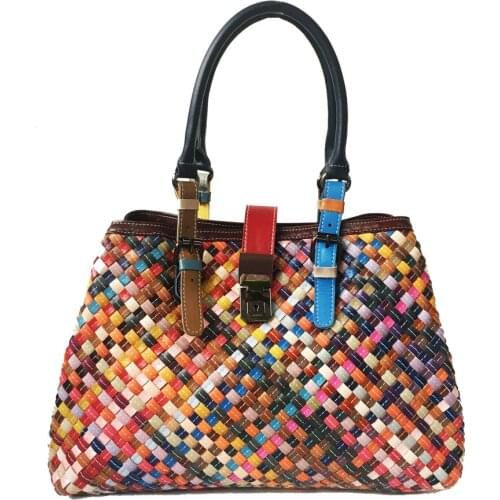 Designer Luxury 100% Handmade Knitting Women Tote Handbags Large Capacity Floral Shiny Woven Bags