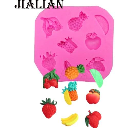Fruit pineapple banana strawberry apple cherry chocolate cake decorating tools DIY fondant silicone mold T0265
