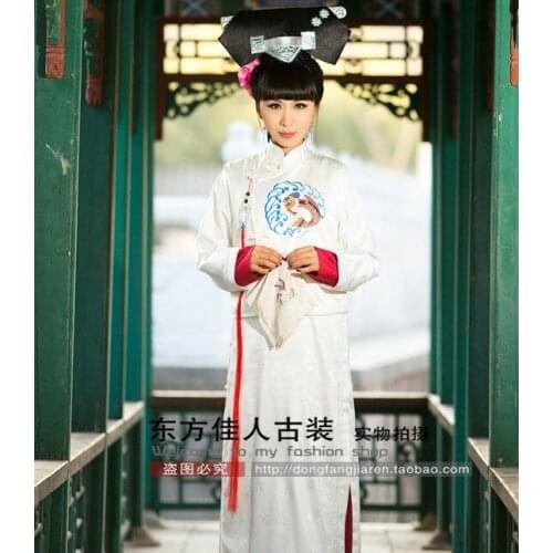 TV Play The Palace LiuLi White Embroidery Costume Qing Dynasty Princess Costume