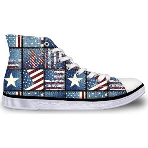 HaoYun Women Vulcanize Shoes High-top Canvas Sneakers National Flags Pattern Girls Lace-up Casual Walking Shoes Sapato Feminino