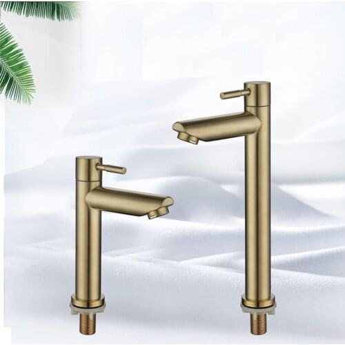 Brushed Gold Stainless Steel Basin Faucet Single Cold Wash Basin Countertop Bathroom Faucet Bathroom Accessories