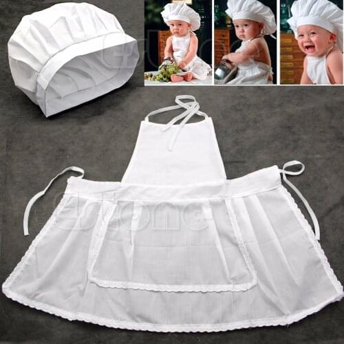 Cute White Baby Cook Costume Photos Photography Prop Newborn Infant Hat Apron