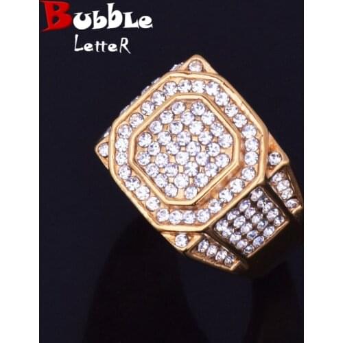 Fashion Mens Stainless steel Hip hop Jewelry Iced Bling Bling Full Rhinestone Crystal Square Ring Men