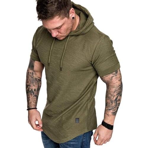 Men t-shirt Summer Solid ShortSleeve t shirt men Casual Slim Hooded Streetwear men tshirt M-3XL Oversize t-shirts Plus Size Tops