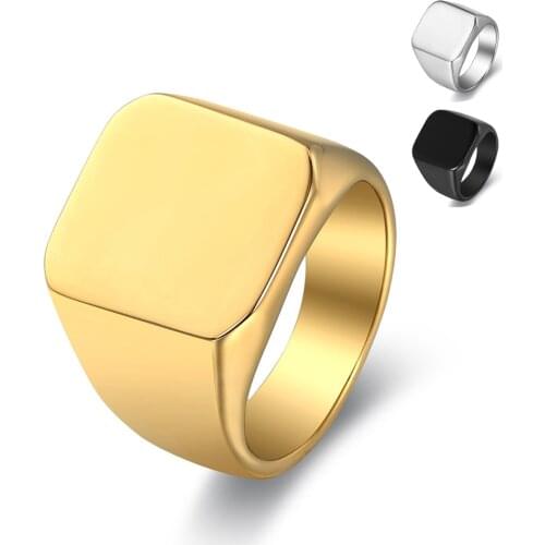 Mens Ring Gold Black Silver Color Square Signet 316L Stainless Steel Ring US Size 8-12 Custom Jewelry Band Rings For Boy LHR261
