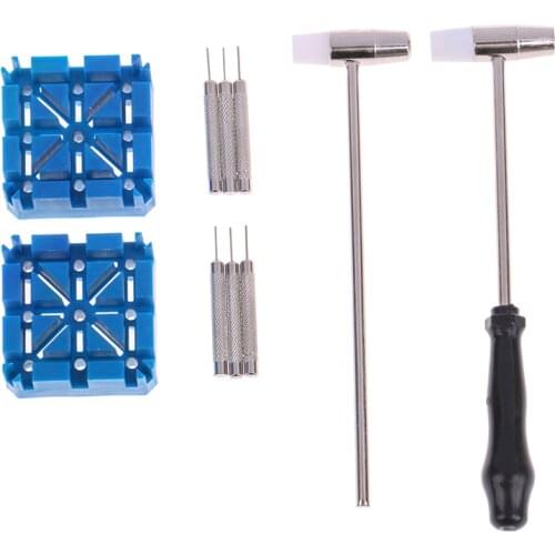 5pcs/set Durable Watch Band Link Remover Repair Tool Kit Set Hammer +Watch Band Holder+3*Punch Pins herramientas relojero