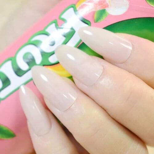 24pcs Oval Sharp end Stiletto False Nails Candy Fleshcolor Nude Full Cover Fake Nails Tips Manicure Artificial Nails Salon