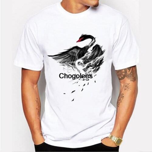New fashion leisure T - shirt personality black swan printed shirt loose short - sleeved couple t - shirt