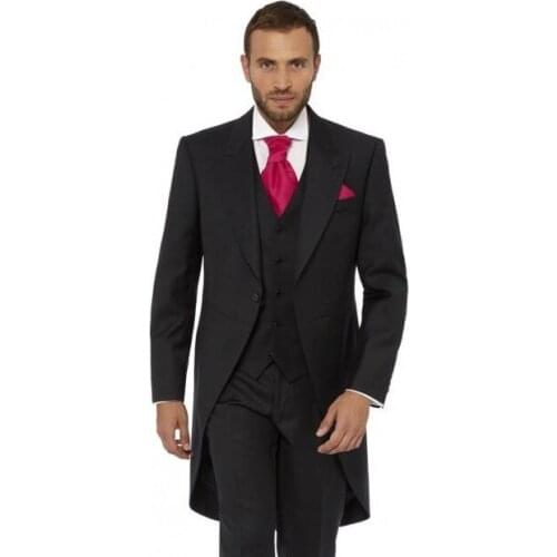 Latest Design One Button Black Groom Tuxedos Peak Lapel Groomsmen Mens Wedding Prom Suits (Jacket+Pants+Vest+Tie) NO:216