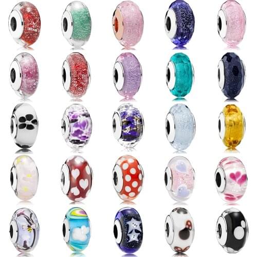 NEW 100% 925 Sterling Silver Lovely Mouse Starry Sky Crystal Glass Beads Fit Original Bracelet DIY Charm Jewelry Gift Wholesale