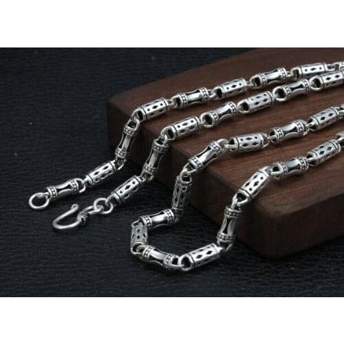 Real Solid 925 Sterling Silver Necklace Bamboo Joint Collarbone Chain men women jewelry A4718