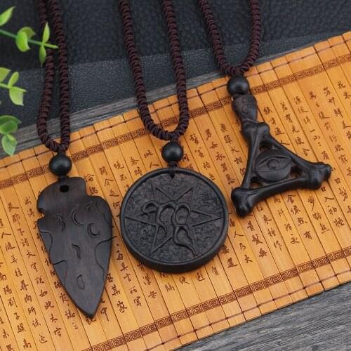 New Handmade Ethnic Ebony Exaggerated Long Sweater Chain Pendant Necklace For Women Men Fashion Adjustable Woven Jewelry Gifts