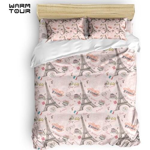 WARMTOUR Duvet Cover Pink Paris Duvet Cover Set 4 Piece Bedding Set For Beds DHL Shipping Methods