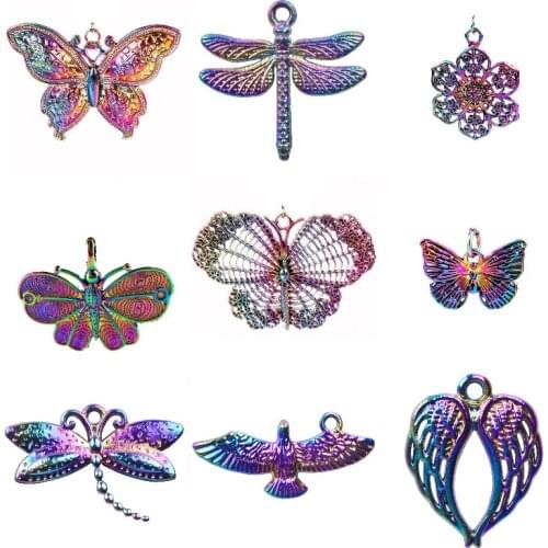 Rainbow Color Animal Butterfly Angel Wings Charms Dragonfly Flower Pendant For Jewelry Making DIY Earrings Necklaces