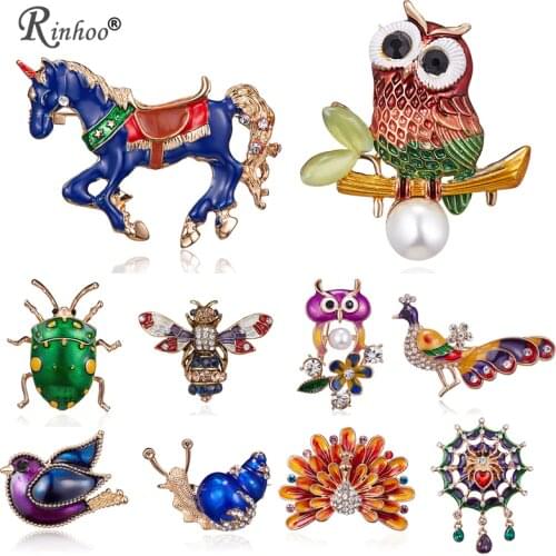 RINHOO Fashion Jewelry Animal Horse Owl Bee Birds Brooches Pins Vintage Collar Wedding Accessories Jewelry Brooch For Women