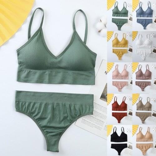 Sexy Lingerie Set Seamless Top Women Underwear Set Thong Panties Sports Bra G-String Brassiere Female Crop Top Low Back Bralette