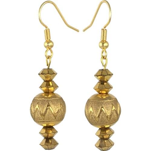 Earring Dangle And Drop 24k Gold Painted Glass Beaded Handmade Woman Fashion Jewelry Made In Turkey