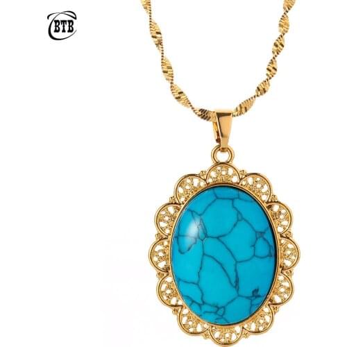 Blue Gem Allah Pendant and Necklaces for Women Middle East Islam Muslims New Jewelry Arab Gifts Middle East Jewelry