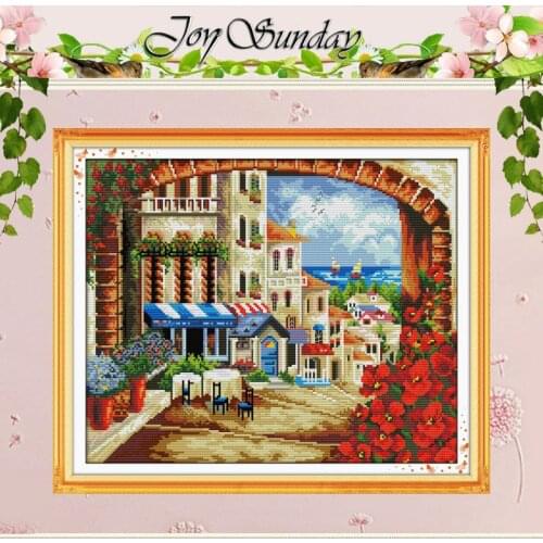 Mediterranean Path Counted Cross Stitch 11CT 14CT Cross Stitch Sets Wholesale Scenery Cross-stitch Kits Embroidery Needlework