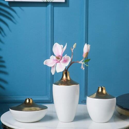 Light Luxury Porcelain Gold Border Big Belly Small Neck And Small Mouth White Ceramic Porcelain Vase