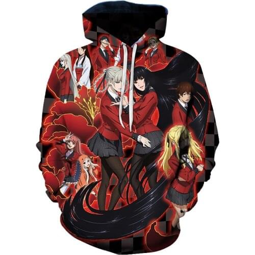 Anime 3D Kakegurui Hoodie Teenager Kid Long Sleeve Pullover Sweatshirt Women Men Hip Hop Street Hoodie Sweatshirt Coat