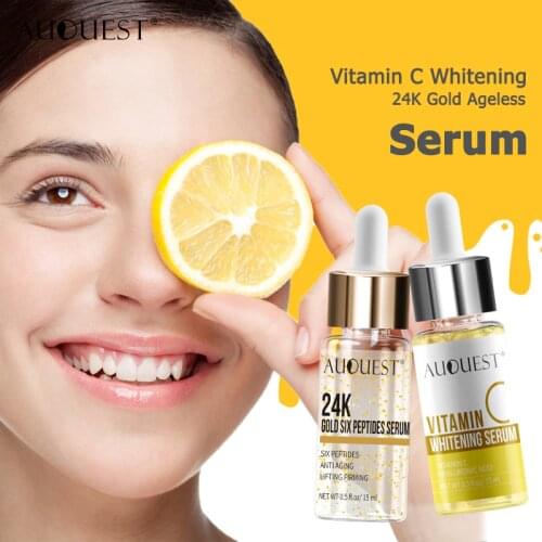 AuQuest Face Serum Hydrolyzed Gold Foils & Vitamin C Moisturizer Skin Whitening Essence Liquid Wrinkle Remover Skin Care