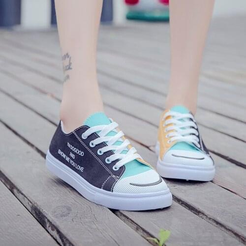 Women Canvas Shoes Sneakers 2020 Hot Solid Lace-up Red and Blue Color Matching Shoes for Girls Non-slip Zapatillas Mujer W31-40